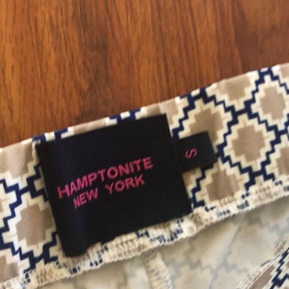 Hamptonite New York Beige, navy and pink wide leg flowy pants, size small - Picture 4 of 5